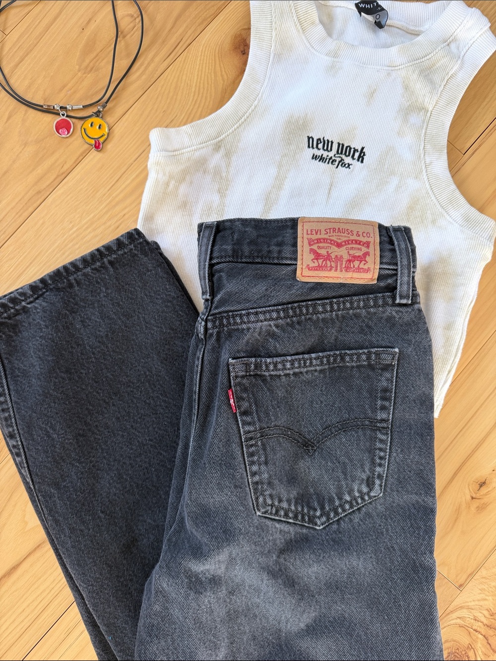 White Fox New York Tie-Dye Ribbed Crop Tank Cream/White Size S (Top Only)